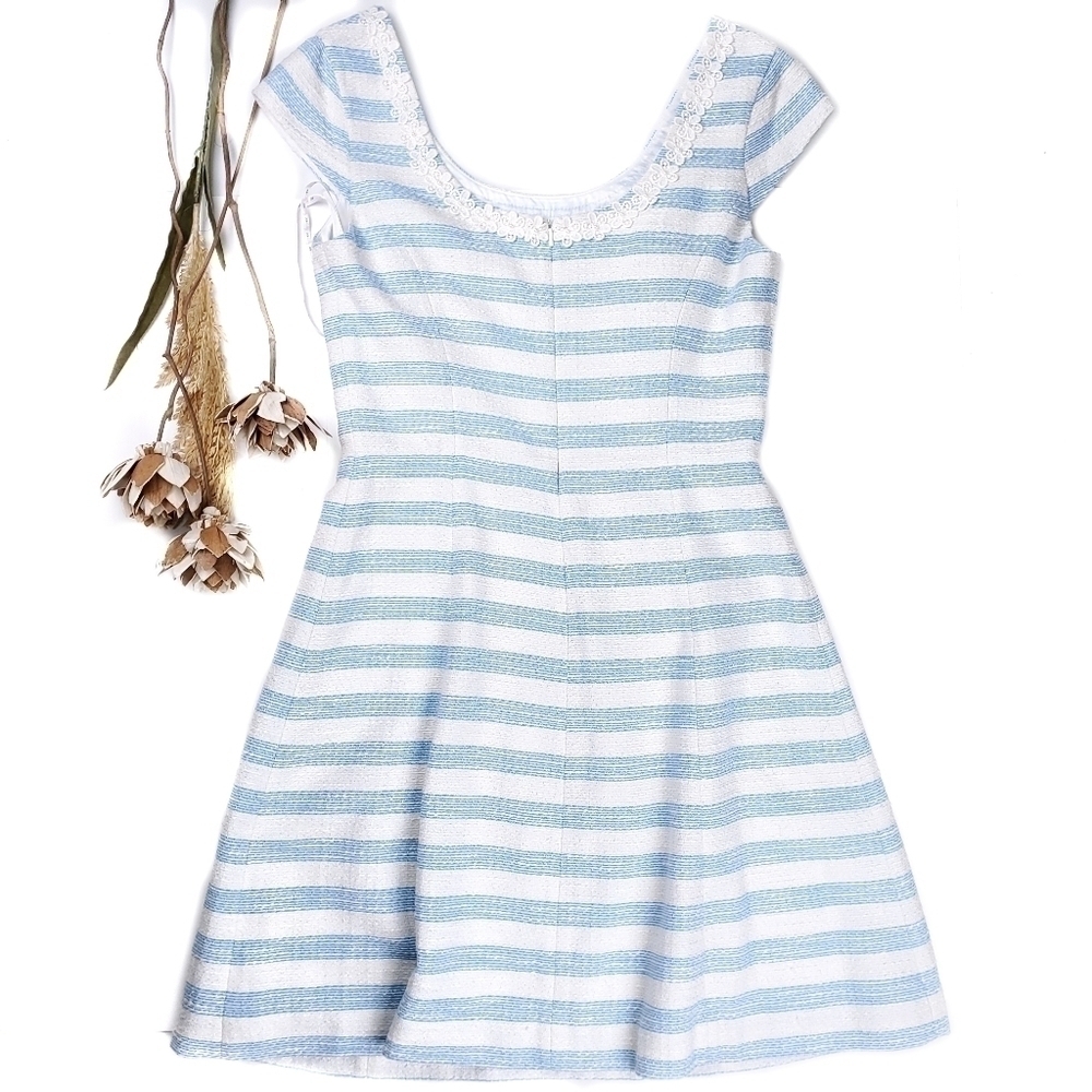 Lilly Pulitzer Blue Whie Stripe Gold Spark Dress Size 8 - Picture 2 of 11